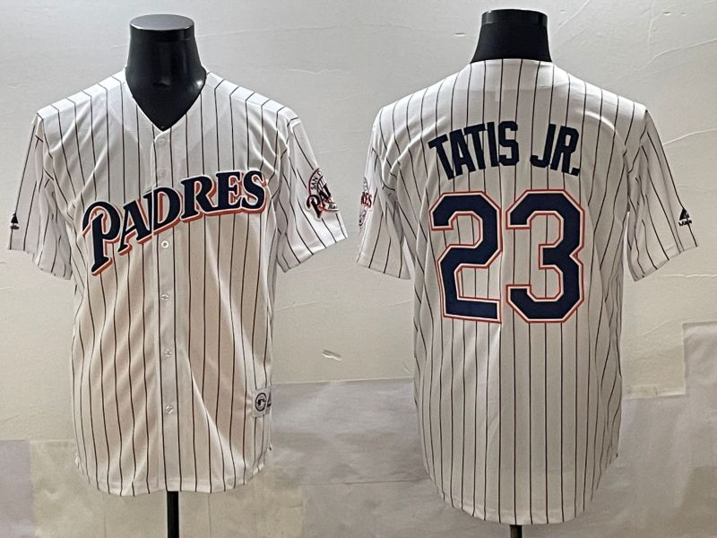 Men 2025 San Diego Padres #23 Tatis jr White Stripe Throwback Game Nike MLB Jersey style 1